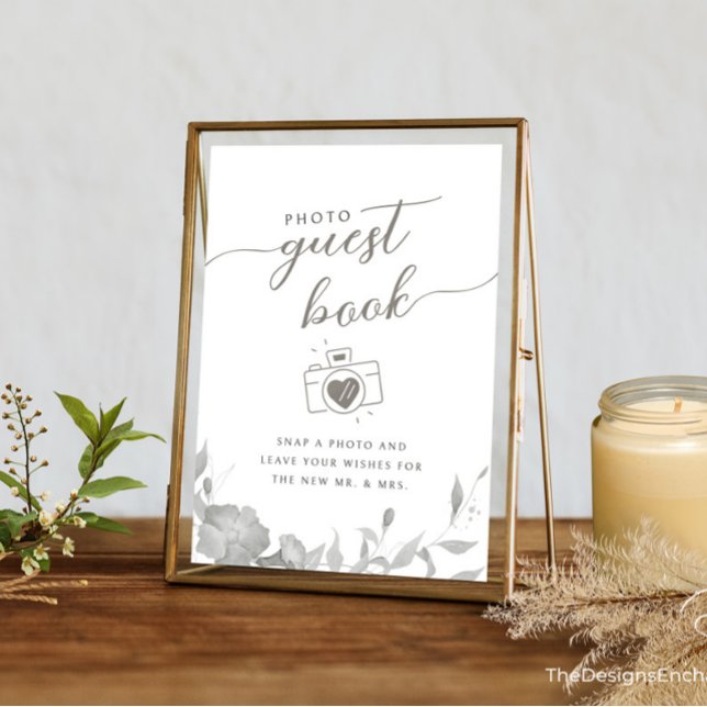 Foto GuestBook Sign Minimalistisch Boho Floral Pos Einladung (Modern Simple Wedding Photo GuestBook Sign Minimalist Boho Floral Wedding Poster TheDesignsEnchanted)