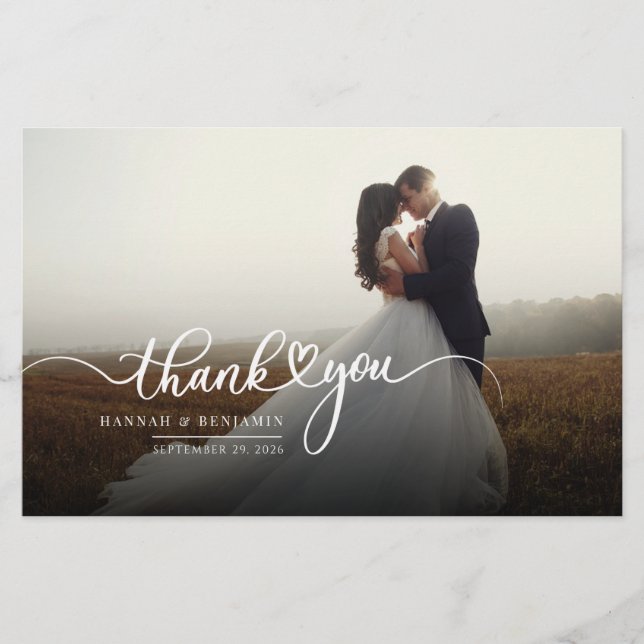 Foto Hand-Buchstaben-Hochzeit Dankeschön-Karte Briefpapier (Vorderseite)