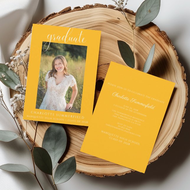 Foto Handgeschriebenes Script Gold Abschluss Einladung (Von Creator hochgeladen)