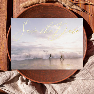 Foto Handschriftlicher Stil Save the Date Gold Folieneinladung