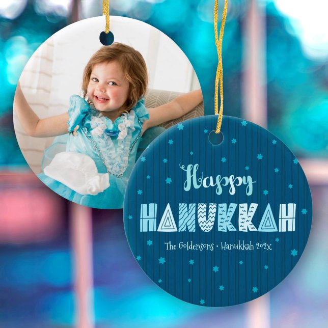 Foto Happy Hanukkah Spaß Typografie Star von David Keramik Ornament (Von Creator hochgeladen)