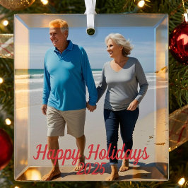 Foto Happy Holidays Red personalisieren Ornament Aus Glas