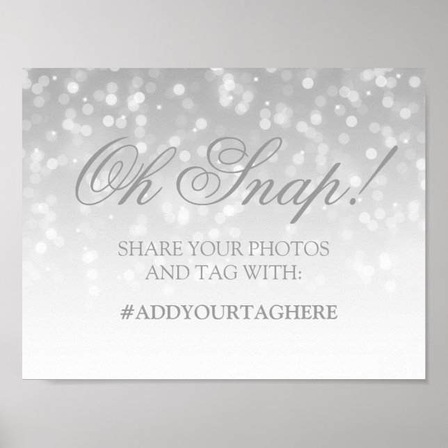 Foto Hashtag Wedding Sign Silver Bokeh Lights Poster (Vorne)