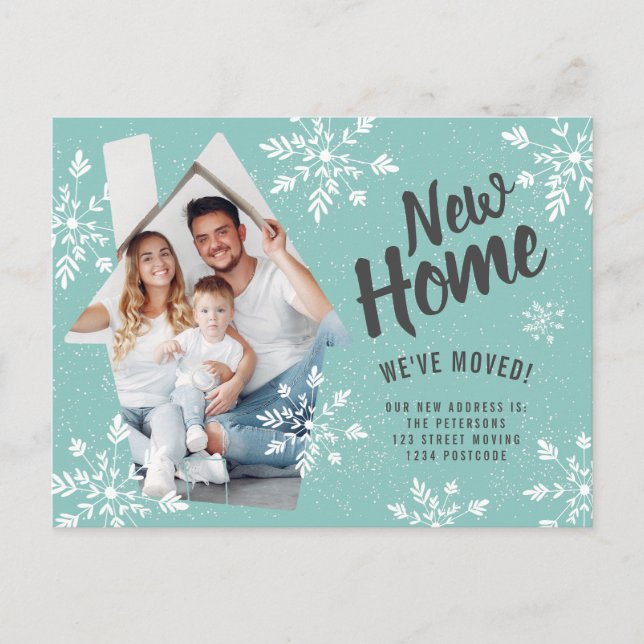 Foto Haus neue Zuhause Winterschneeanlage Ankündigungspostkarte (Vorderseite)