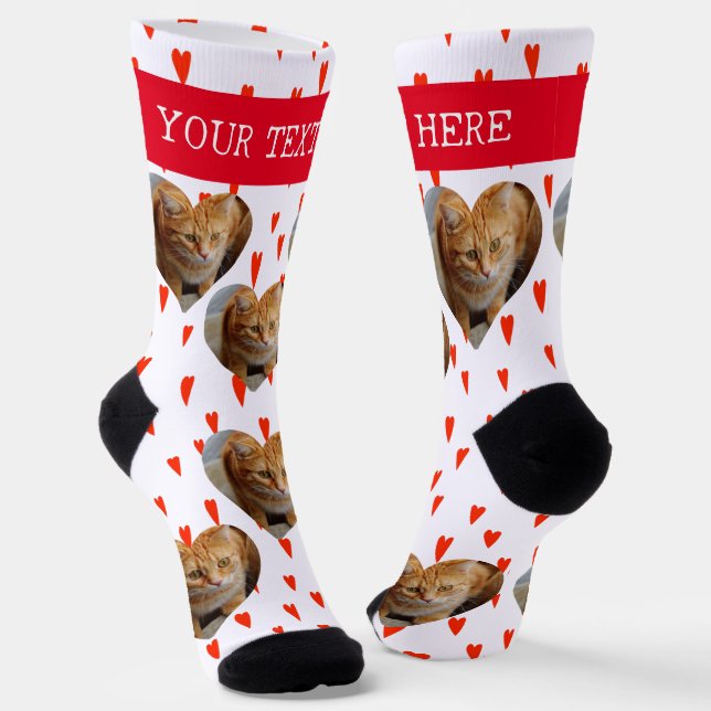 Foto Heart Pet Katze Personalisiert Socken (Gewinkelt)