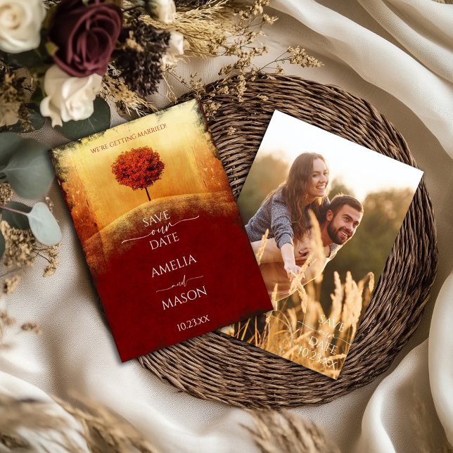 Foto-Herbstbaum-Speichern Sie das Datum Save The Date (Photo Autumn Save our Date Card)