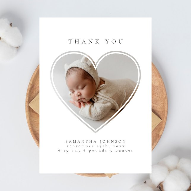 Foto Herz Elegante Minimalistische Babydusche Dankeskarte (Von Creator hochgeladen)