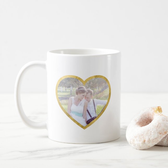 Foto-Herz-Imitat-Goldgrenze der Gewohnheits-2 Kaffeetasse (Mit Donut)