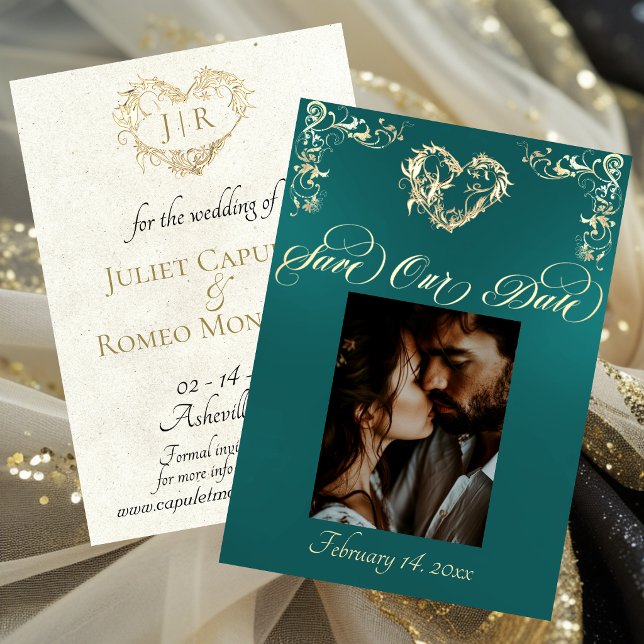 Foto & Herz-Monogramm - Türkis Save The Date (Von Creator hochgeladen)
