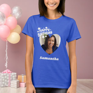 Foto Herz Name Geburtstag blau T-Shirt