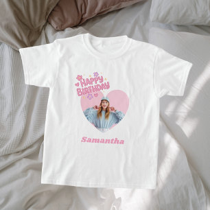 Foto Herz Name Geburtstag Mädchen Rosa T-Shirt