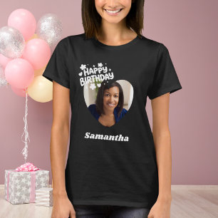 Foto Herz Name Geburtstag schwarz T-Shirt