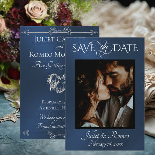 Foto & Herz Save-the-Date auf Blau Save The Date