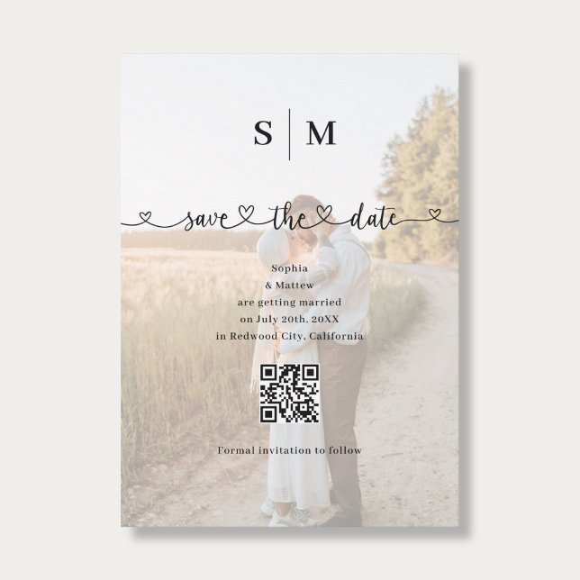 Foto-Herz-Schrift-QR-Code-Hochzeit Save The Date (Von Creator hochgeladen)