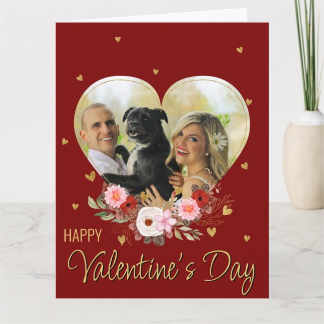 Foto Herz Valentine's Day Gold Glitzer Heart Red Karte (Vorderseite)