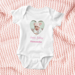 Foto Herzname Geburtstagsjunge Pink Baby Strampler
