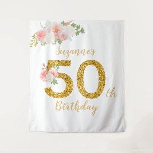 Foto Hintergrund 50. Geburtstagsfeier Goldene Blum Wandteppich