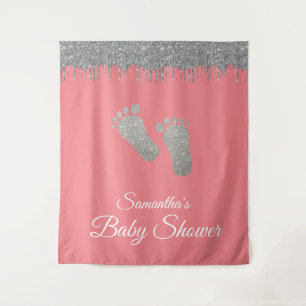 Foto Hintergrund Kinderdusche Feed Silver Glitzer Wandteppich