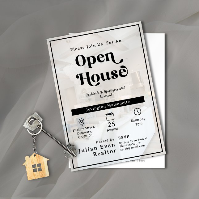 Foto-Hintergrund Typografie Open House Einladung (Property Photo Background Typography Open House Invitation)