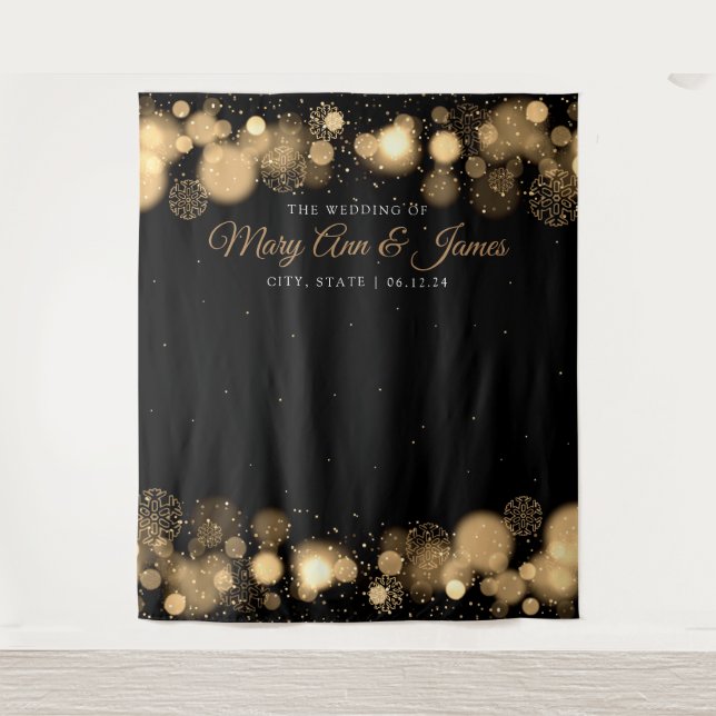 Foto-Hintergrund-Winter-Hochzeit nennt Goldlichter Wandteppich (Vorderseite)