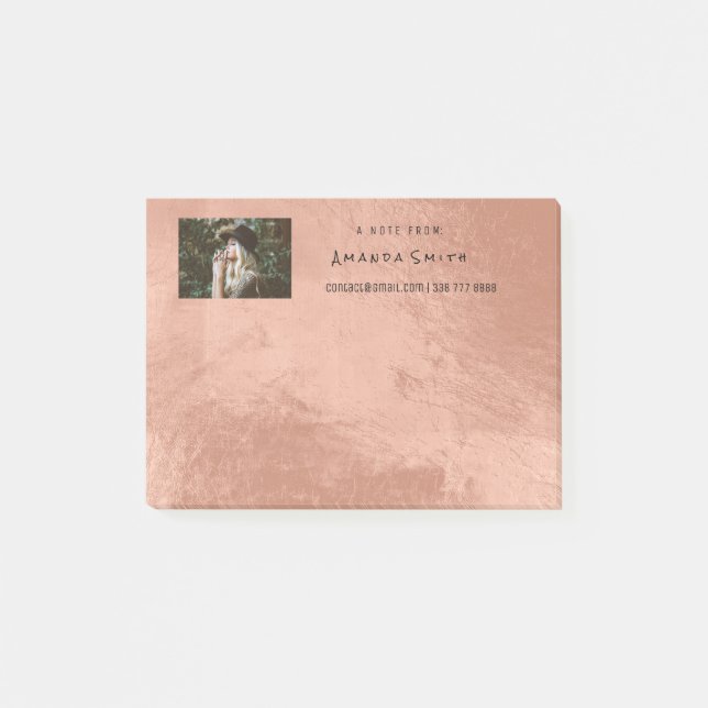 Foto Hinweis Name Ocean Rose Gold Metallic Post-it Klebezettel (Vorderseite)