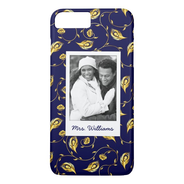 Foto hinzufügen | Dark Blue Peacock Pattern Case-Mate iPhone Hülle (Rückseite)