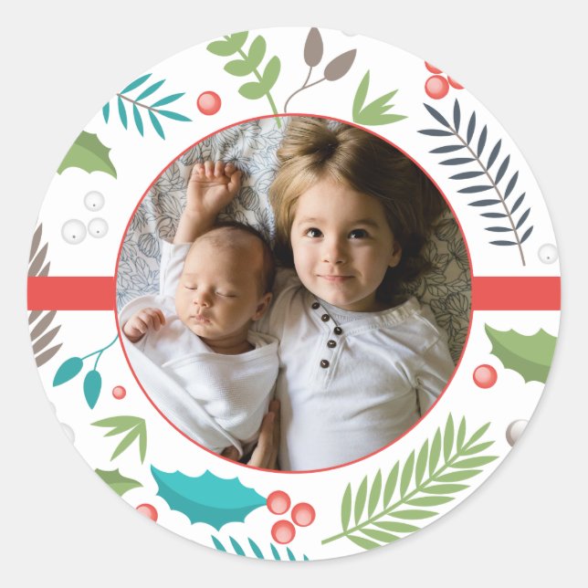 Foto hinzufügen | Frohe Weihnachten Runder Aufkleber (Vorderseite)