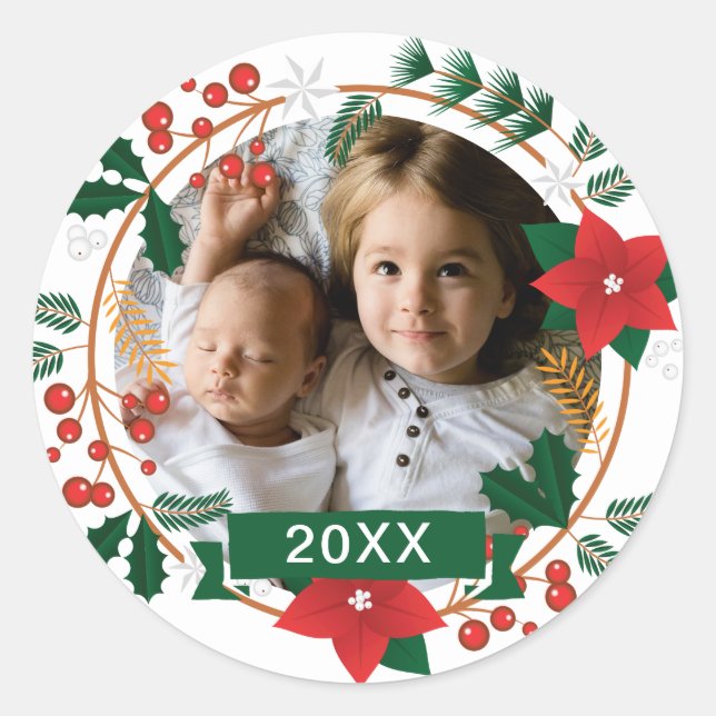 Foto hinzufügen | Frohe Weihnachten Runder Aufkleber (Vorderseite)