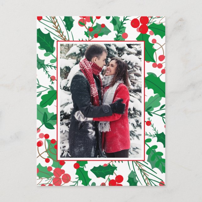 Foto hinzufügen | Holly & Berries Frames Postkarte (Vorderseite)
