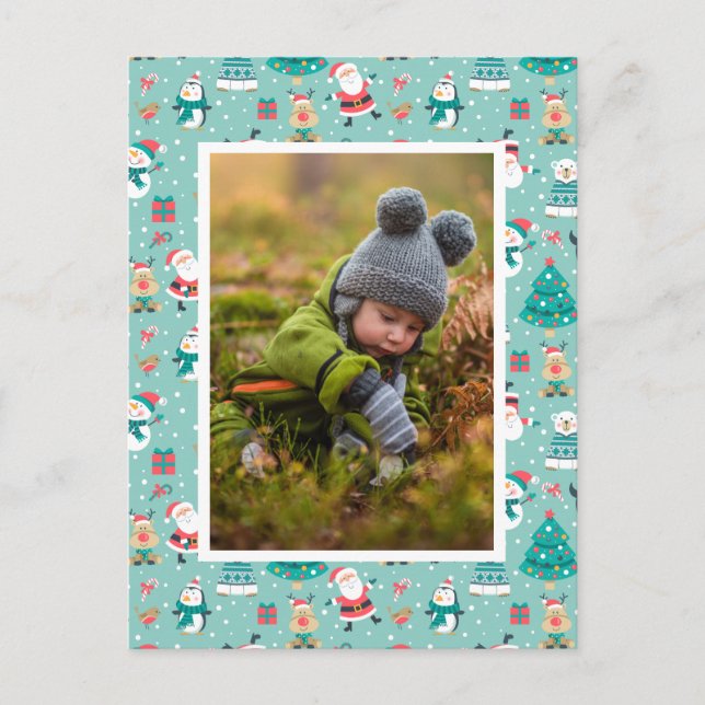 Foto hinzufügen | Niedliches Weihnachtsmuster Postkarte (Vorderseite)