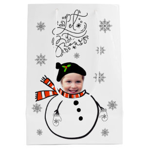 Foto hinzufügen Schneemann & Schneeflocken lassen  Mittlere Geschenktüte