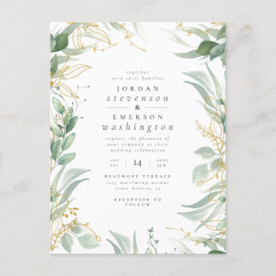 Foto hinzufügen  Watercolor Green & Gold Wedding Einladungspostkarte