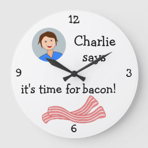 Foto hinzufügen: "Zeit für Bacon" Große Wanduhr