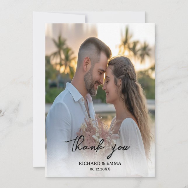 Foto Hochzeit Dankeschön-Karte | Einfache Schreibw Dankeskarte (Vorderseite)