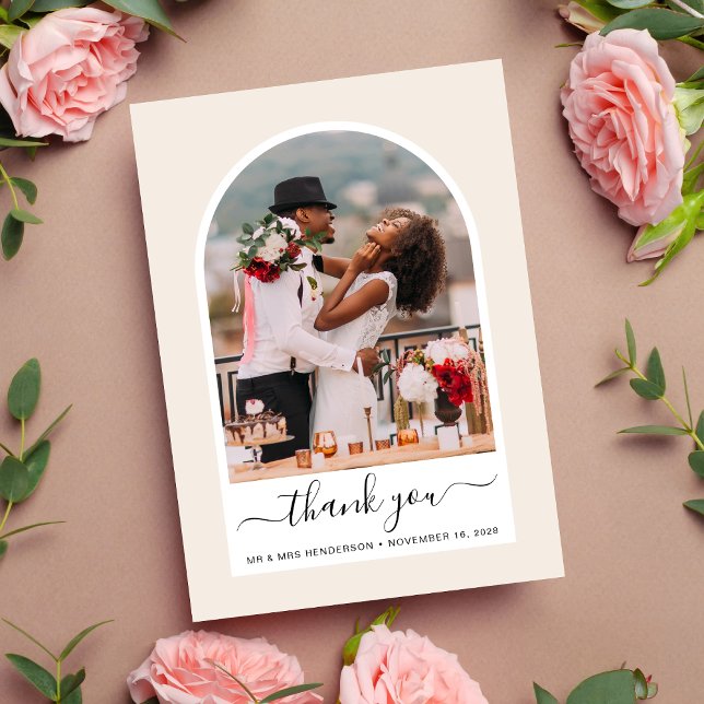 Foto-Hochzeit Dankeskarte (Celebrate your love story with a thank you card showcasing your photo in an elegant arch frame)