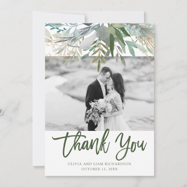 Foto-Hochzeit des Chic-Laub-| Dankeskarte (Vorderseite)