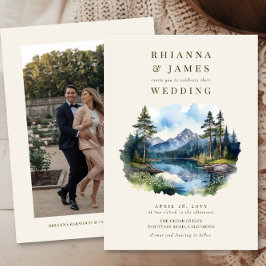 Foto Hochzeit des Watercolor Country Lake Einladung