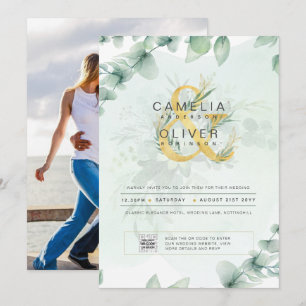 Foto Hochzeit Einladung botanische Vegetation Gold