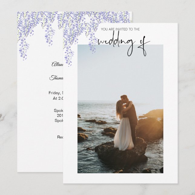 Foto Hochzeit Einladung Lila Wisteria (Vorne/Hinten)