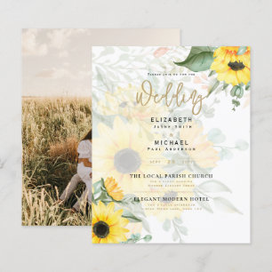 Foto Hochzeit Einladung mit Sonnenblumen