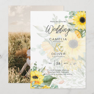 Foto Hochzeit Einladung mit Sonnenblumen