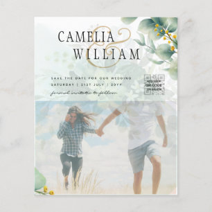 Foto Hochzeit Einladung, Qr Code, Grünflächen-Blät Flyer