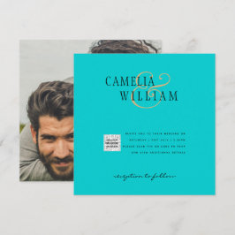 Foto Hochzeit Einladung QRCode UAWG Aquamarin Blue