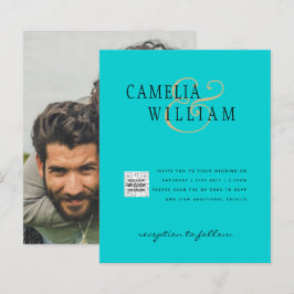 Foto Hochzeit Einladung QRCode UAWG Aquamarin Blue