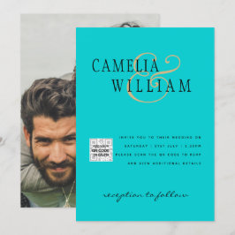 Foto Hochzeit Einladung QRCode UAWG Aquamarin Blue