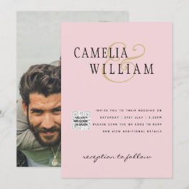 Foto Hochzeit Einladung QRCode UAWG Blush Pink