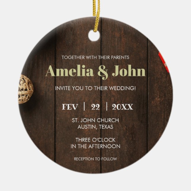 Foto Hochzeit Einladung Weihnachten Keramik Ornament (Vorne)