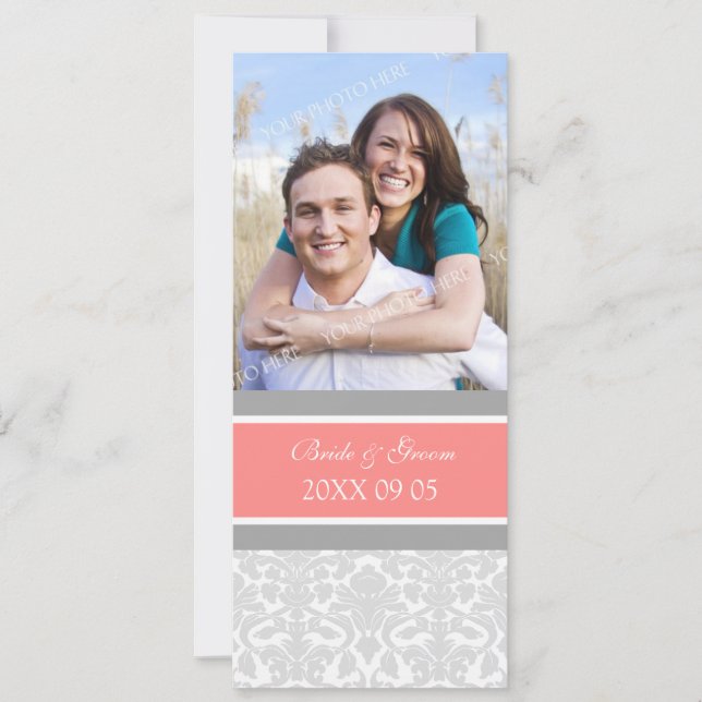 Foto Hochzeit Einladungen Coral Gray Damask (Vorderseite)