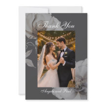 Foto-Hochzeit-Flach-Danke-Karte Dunkelgraue Rosen