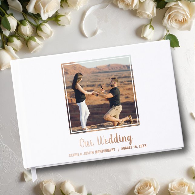 Foto Hochzeit Gästebuch (Wedding guest book features your photo with details in real foil, silver, gold or rose gold)